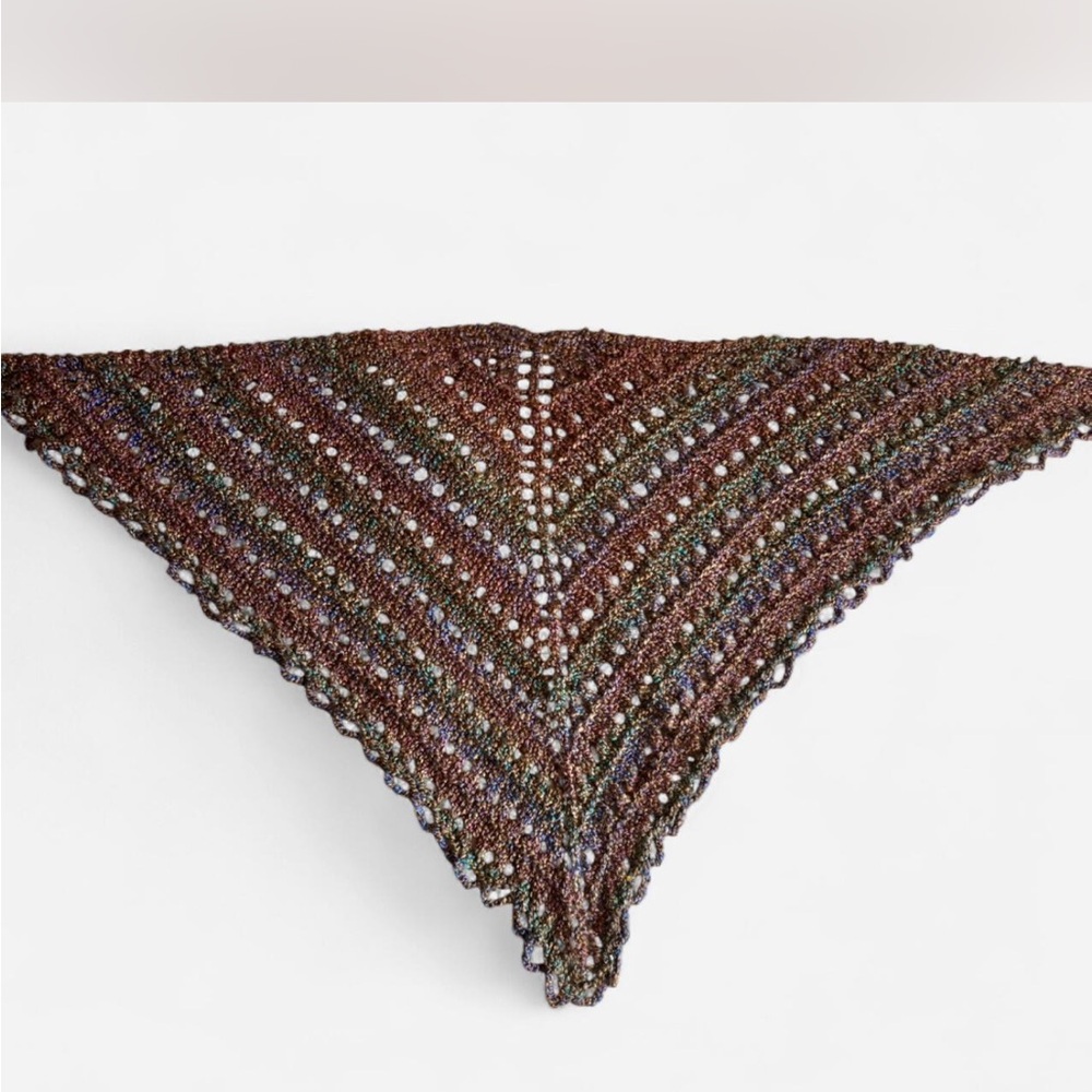 Handmade Triangular Knit Shawl in Variegated Earthy Tones